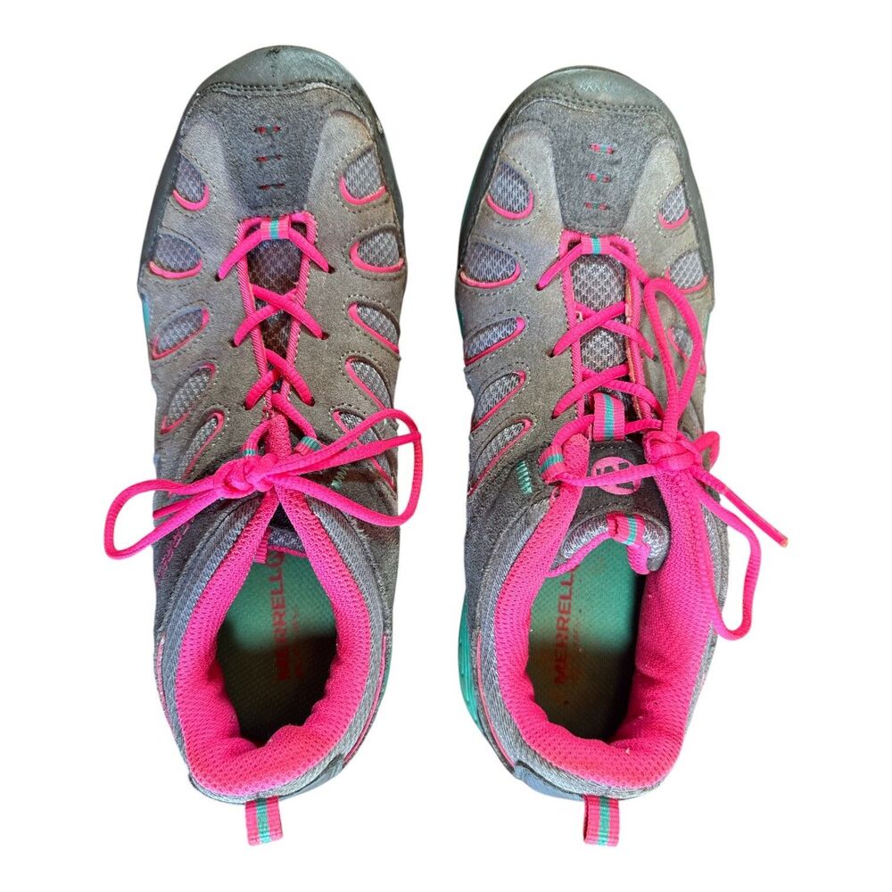 Merrell Youth Size 5 Gray/Pink/Teal Hiking Shoes Outdoors